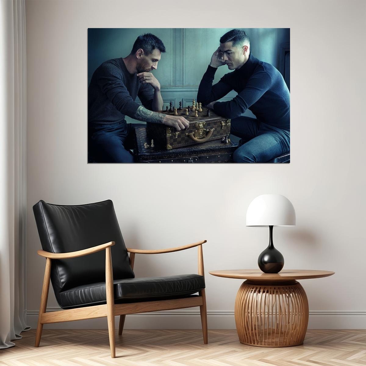 Cristiano Ronaldo And Messi Play Chess World Cup Poster Wall Art Print Home Wall Decor