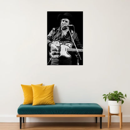 Country Singer Waylon Jennings Holding Microphone Music Poster Wall Art Print Home Wall Decor