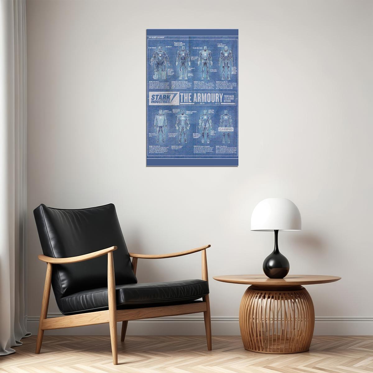 Blueprint Iron Man Armor Mark I Ii Iii Poster Wall Art Print Home Wall Decor