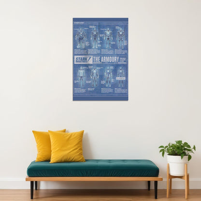 Blueprint Iron Man Armor Mark I Ii Iii Poster Wall Art Print Home Wall Decor