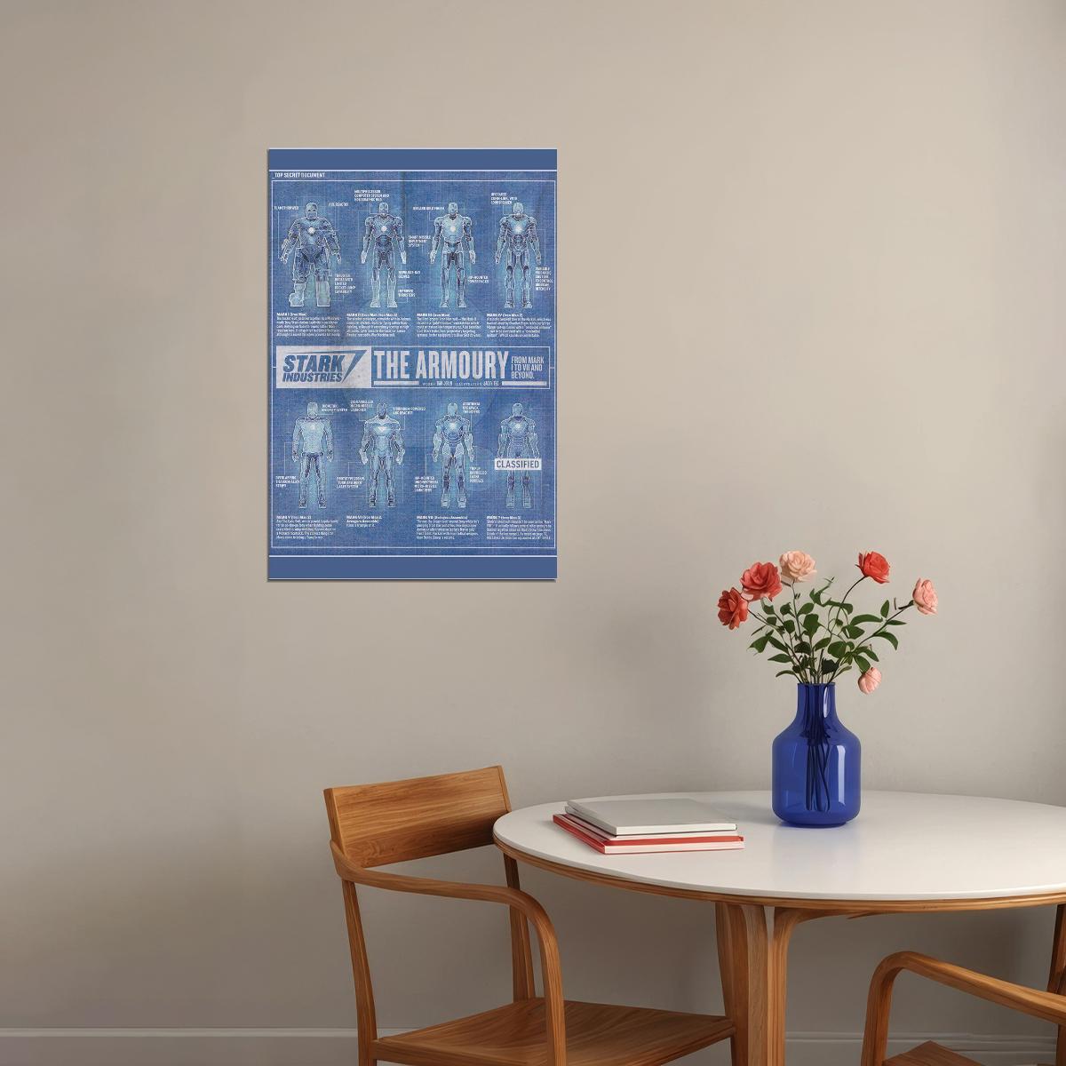 Blueprint Iron Man Armor Mark I Ii Iii Poster Wall Art Print Home Wall Decor