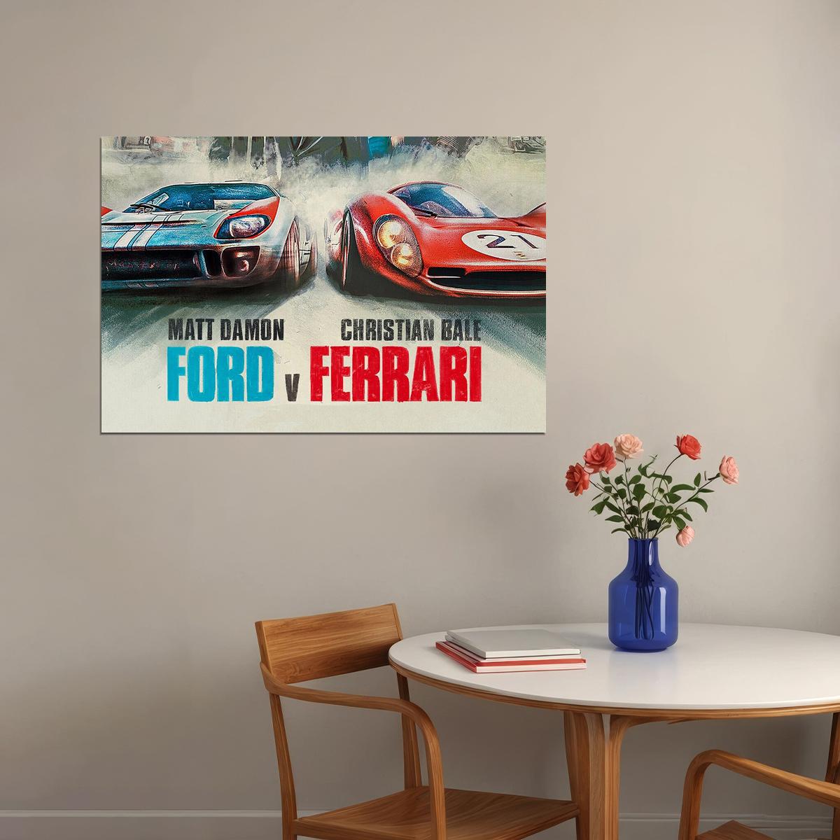 Ford V Ferrari Matt Damon Christian Bale Movie Poster Wall Art Print Home Wall Decor