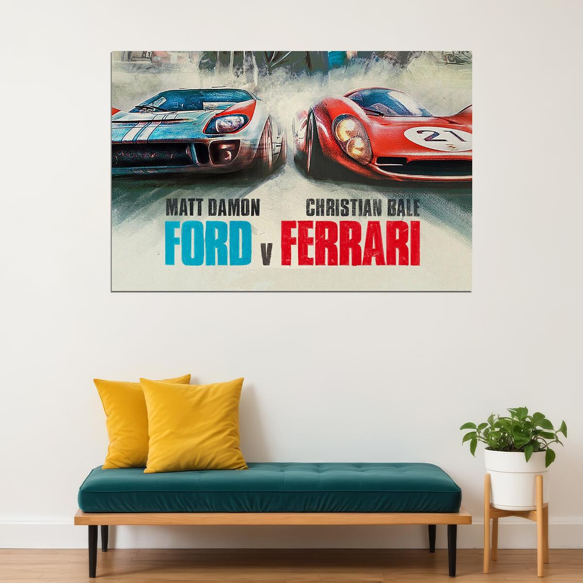 Ford V Ferrari Matt Damon Christian Bale Movie Poster Wall Art Print Home Wall Decor