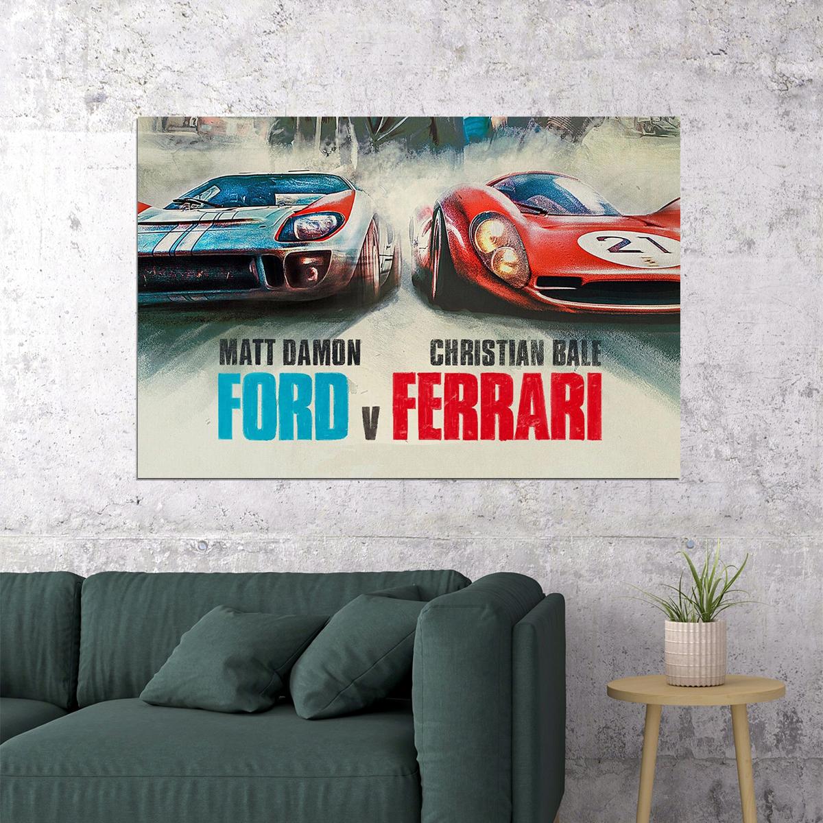 Ford V Ferrari Matt Damon Christian Bale Movie Poster Wall Art Print Home Wall Decor