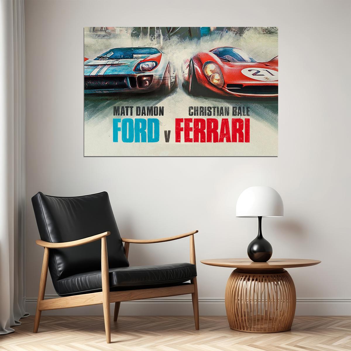 Ford V Ferrari Matt Damon Christian Bale Movie Poster Wall Art Print Home Wall Decor