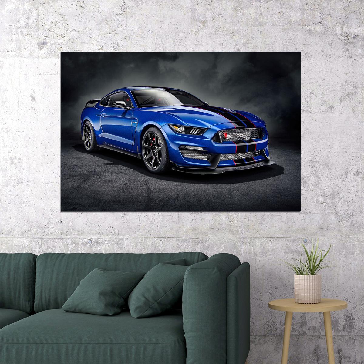 Ford Mustang Shelby Gt350 R Blue Car Poster Wall Art Print Home Wall Decor