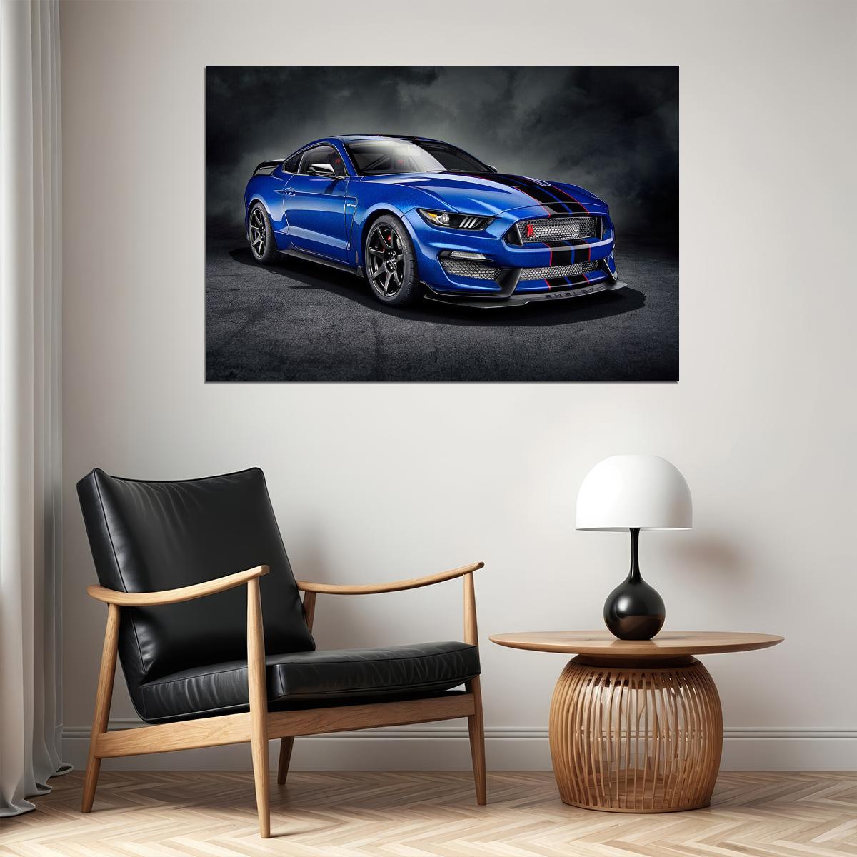 Ford Mustang Shelby Gt350 R Blue Car Poster Wall Art Print Home Wall Decor