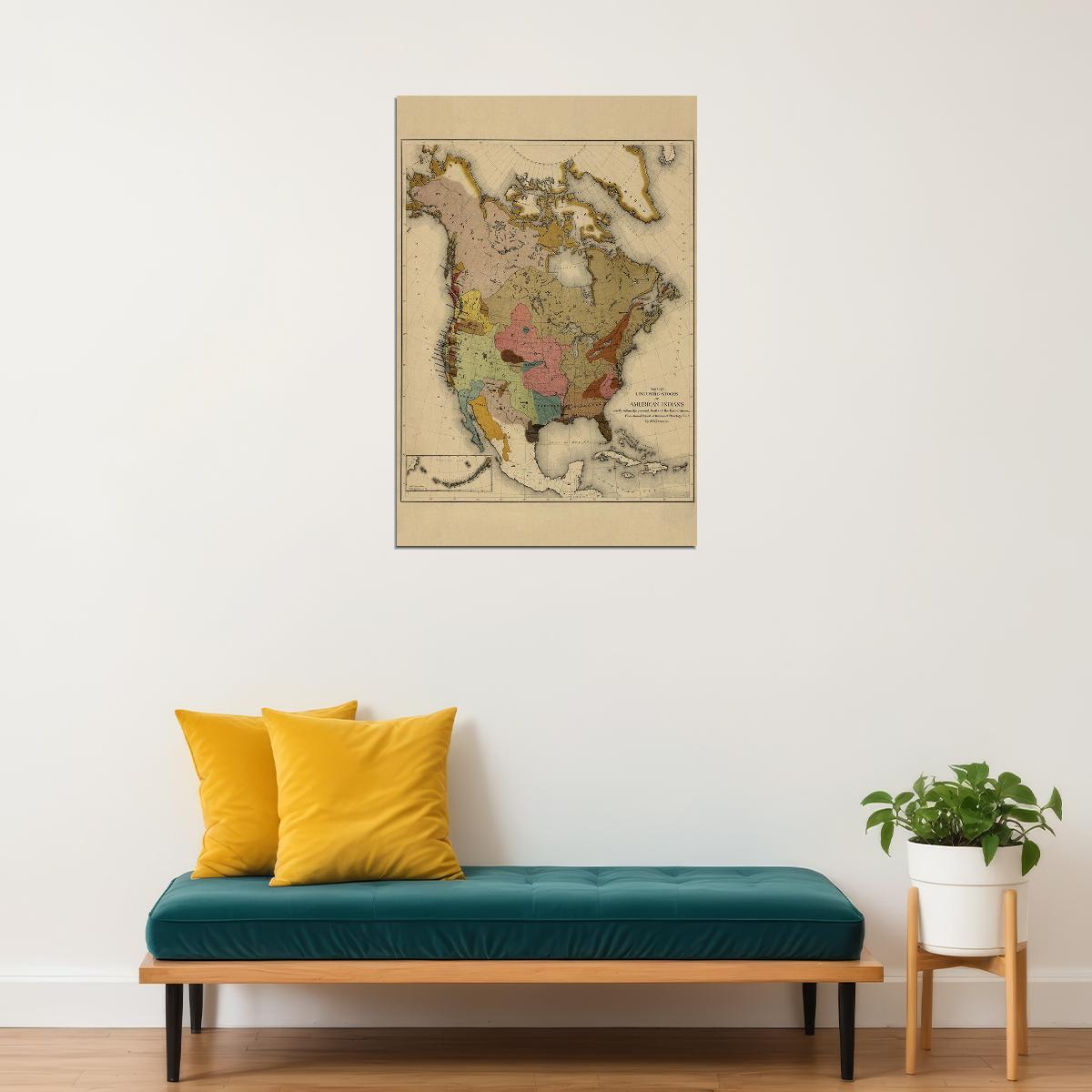 Native American Tribes Map Poster Wall Art Print Home Wall Decor