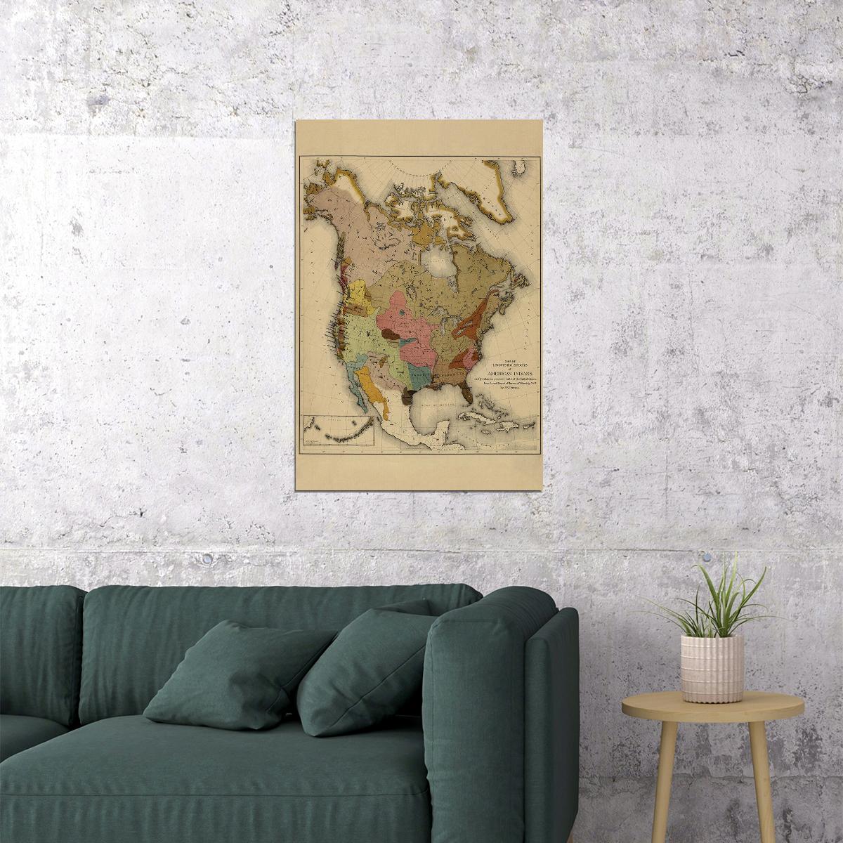 Native American Tribes Map Poster Wall Art Print Home Wall Decor