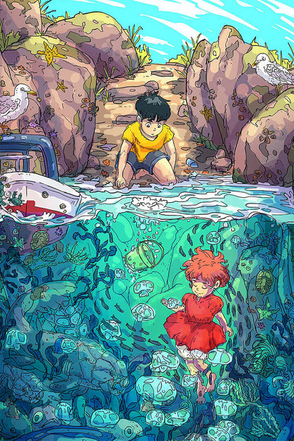 Ponyo Animated Anime Movie Animated Room Poster Wall Art Print Home Wall Decor