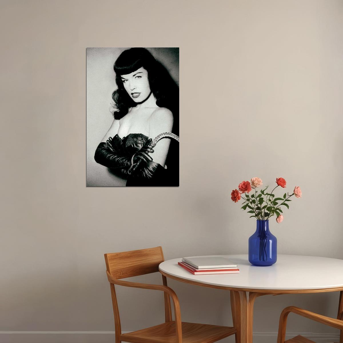 Bettie Page Black And White Close Up Poster Wall Art Print Home Wall Decor