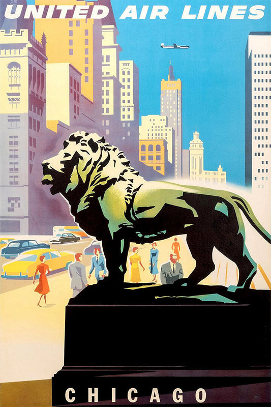 United Airlines Chicago Vintage Travel Poster Wall Art Print Home Wall Decor