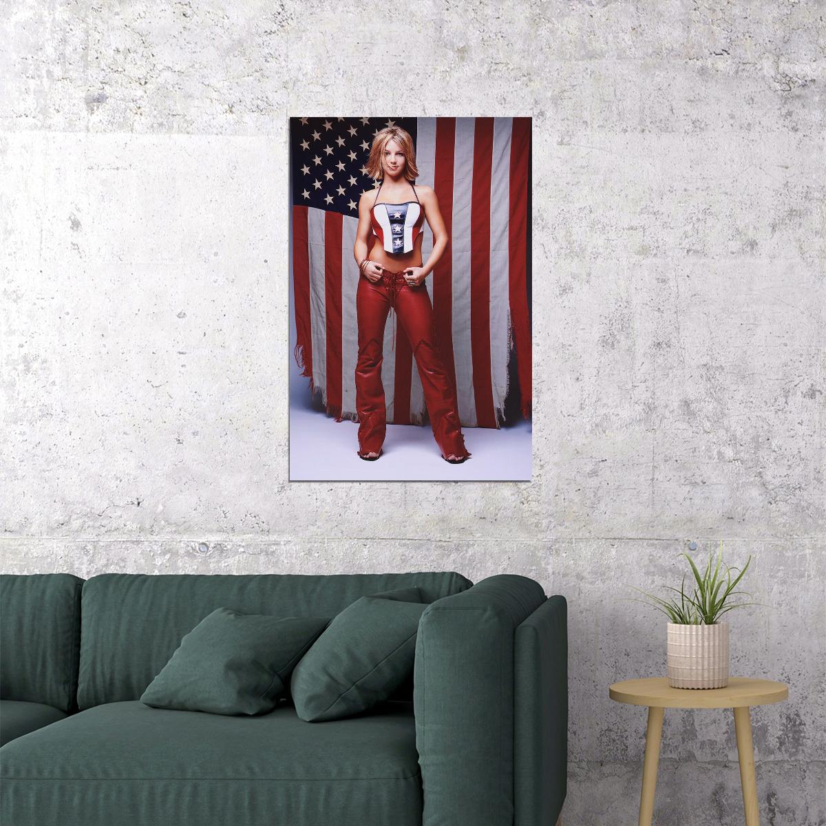 Britney Spears Pop Singer American Flag Poster Wall Art Print Home Wall Decor