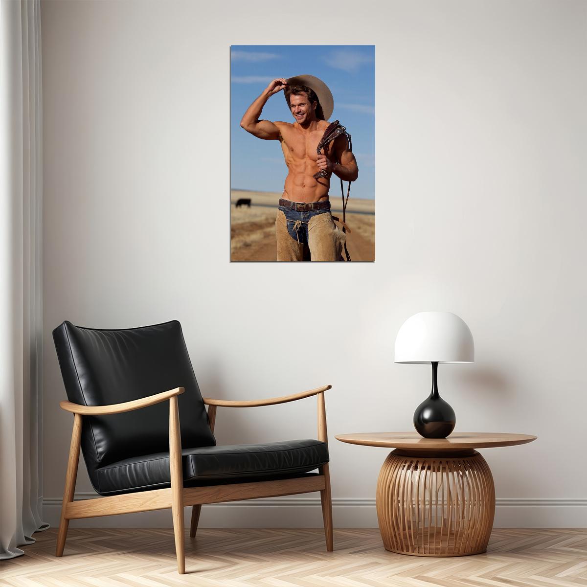 Cowboy With Shirt Off Sexy Male Model Poster Wall Art Print Home Wall Decor