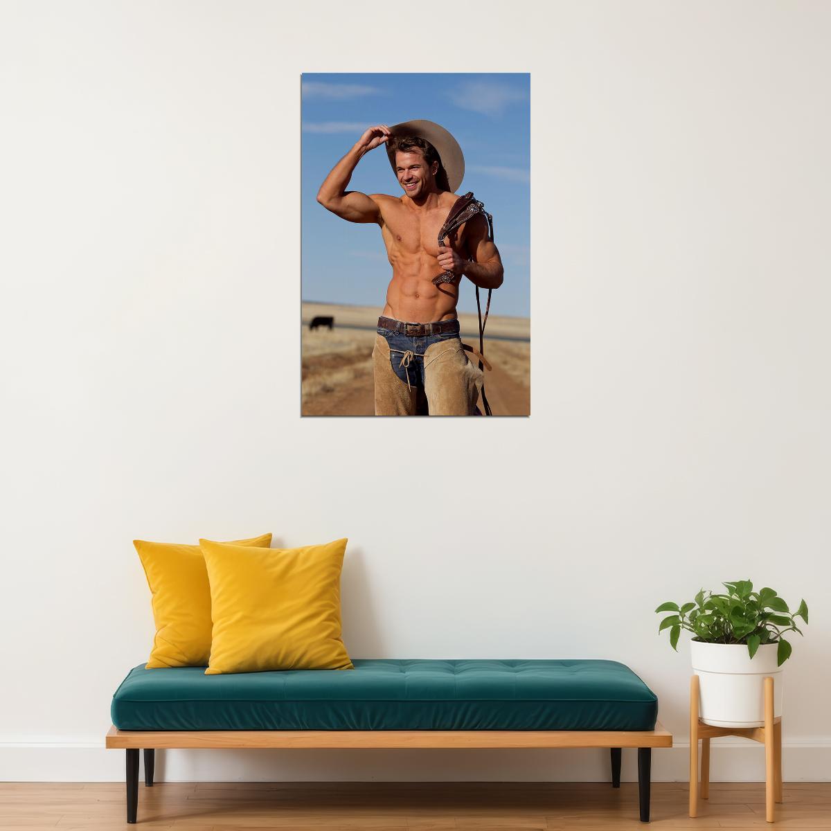 Cowboy With Shirt Off Sexy Male Model Poster Wall Art Print Home Wall Decor