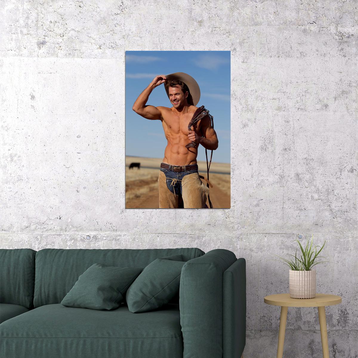 Cowboy With Shirt Off Sexy Male Model Poster Wall Art Print Home Wall Decor