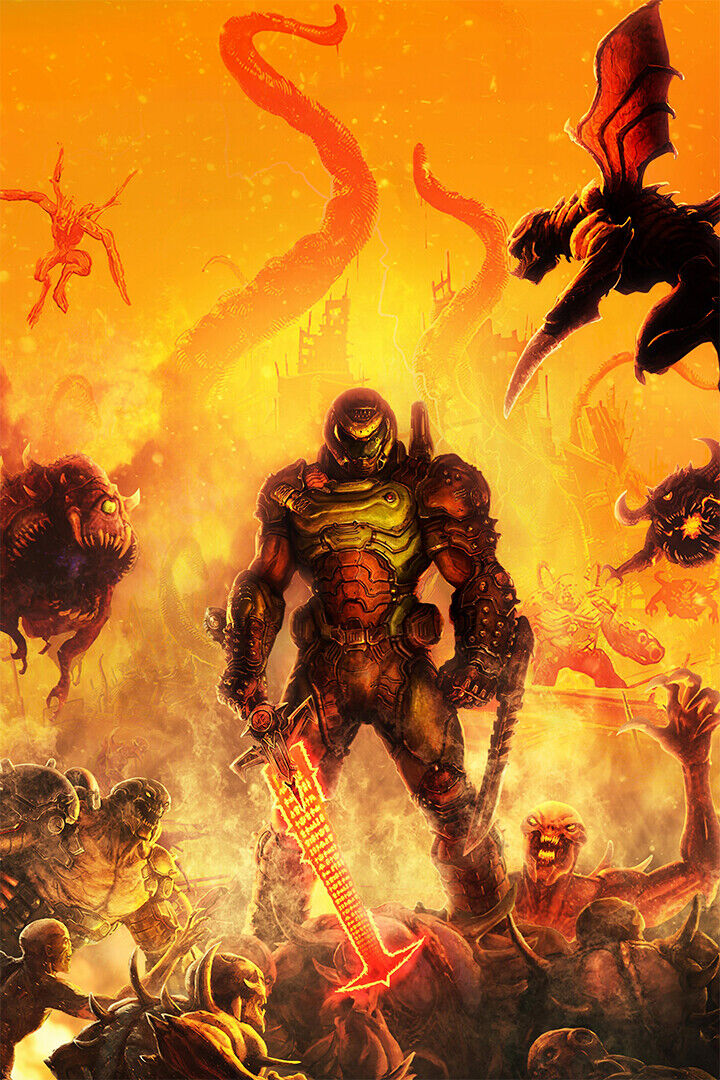 Doom Eternal Doomguy And Hell Knight Poster Wall Art Print Home Wall Decor