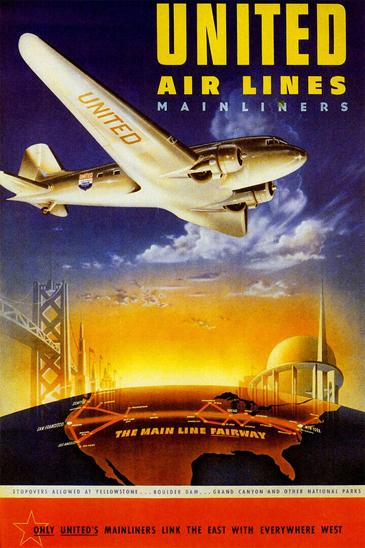 United Airlines Mainliners Vintage Poster Wall Art Print Home Wall Decor