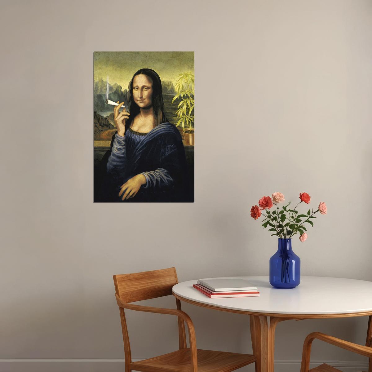 Mona Lisa Smoking A Joint Oil Paint Poster Wall Art Print Home Wall Decor