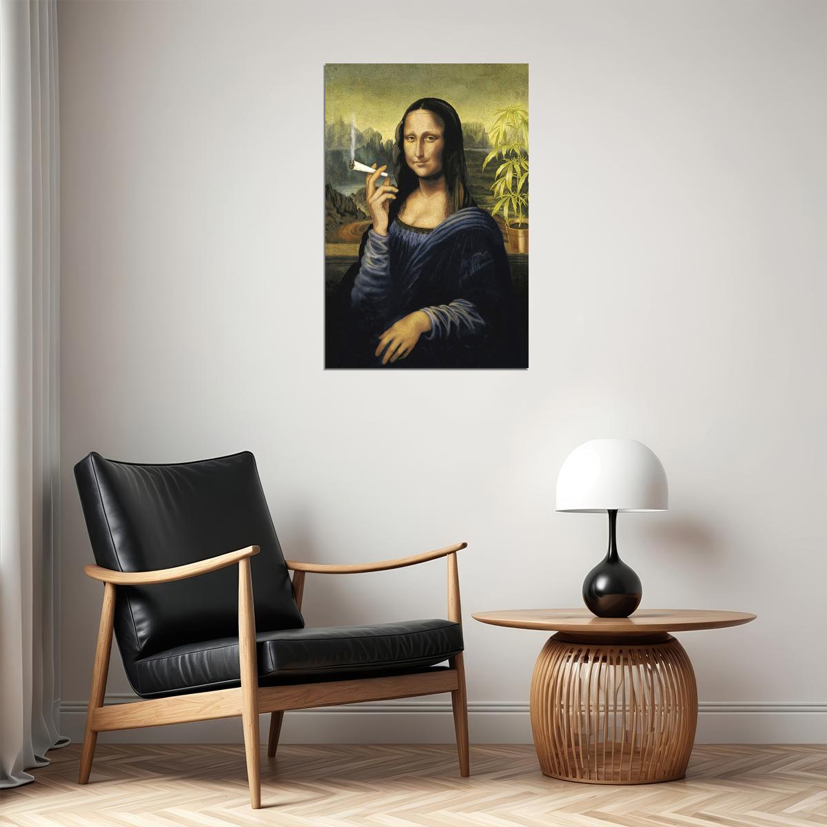 Mona Lisa Smoking A Joint Oil Paint Poster Wall Art Print Home Wall Decor