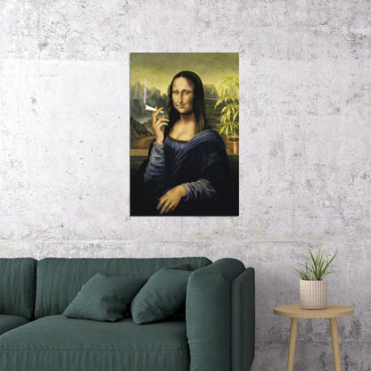 Mona Lisa Smoking A Joint Oil Paint Poster Wall Art Print Home Wall Decor