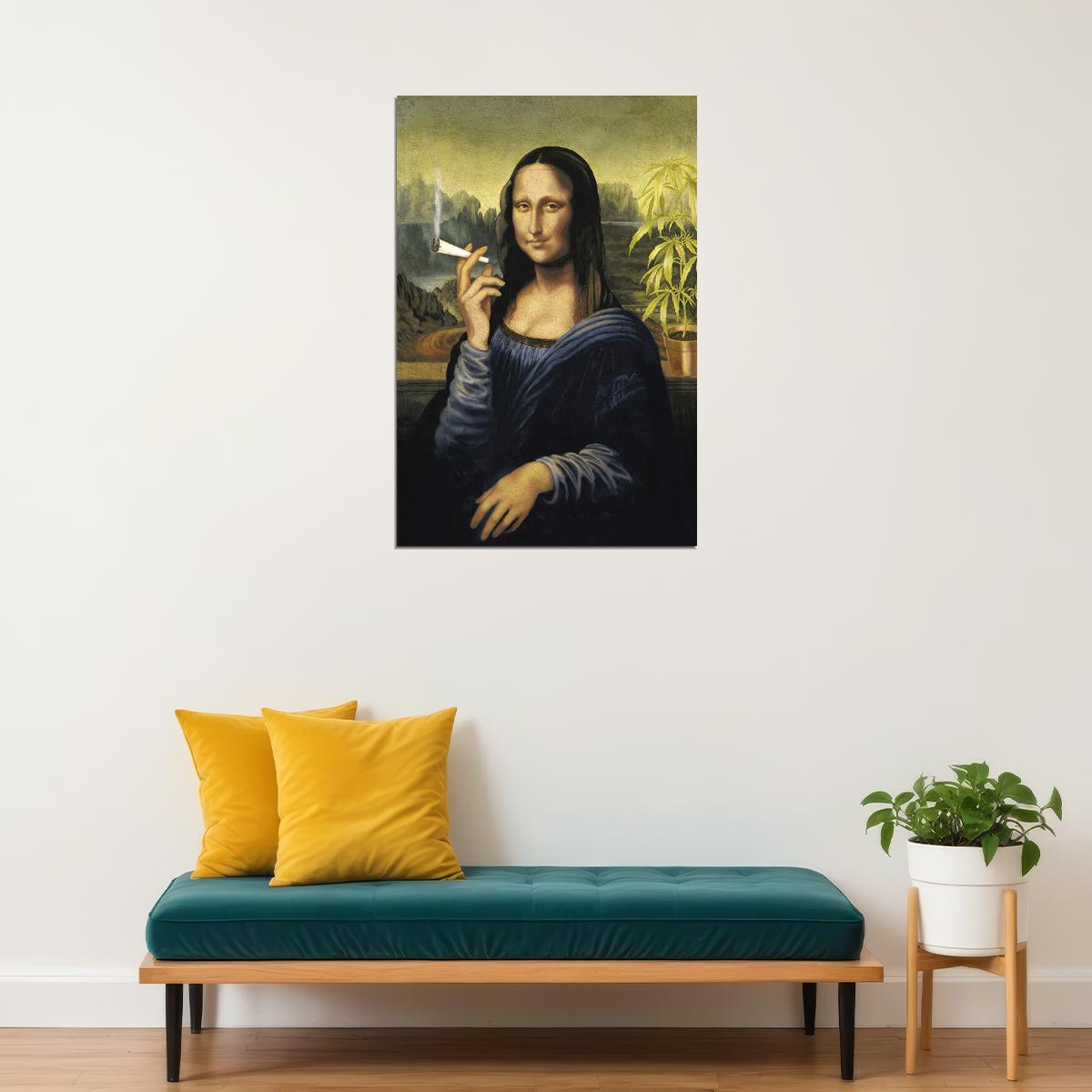 Mona Lisa Smoking A Joint Oil Paint Poster Wall Art Print Home Wall Decor