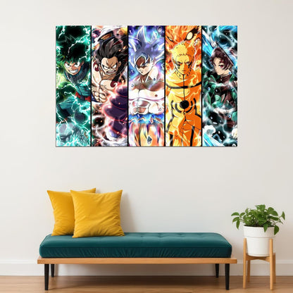 Izuku Luffy Goku Naruto Tanjiro Anime Collage Poster Wall Art Print Home Wall Decor