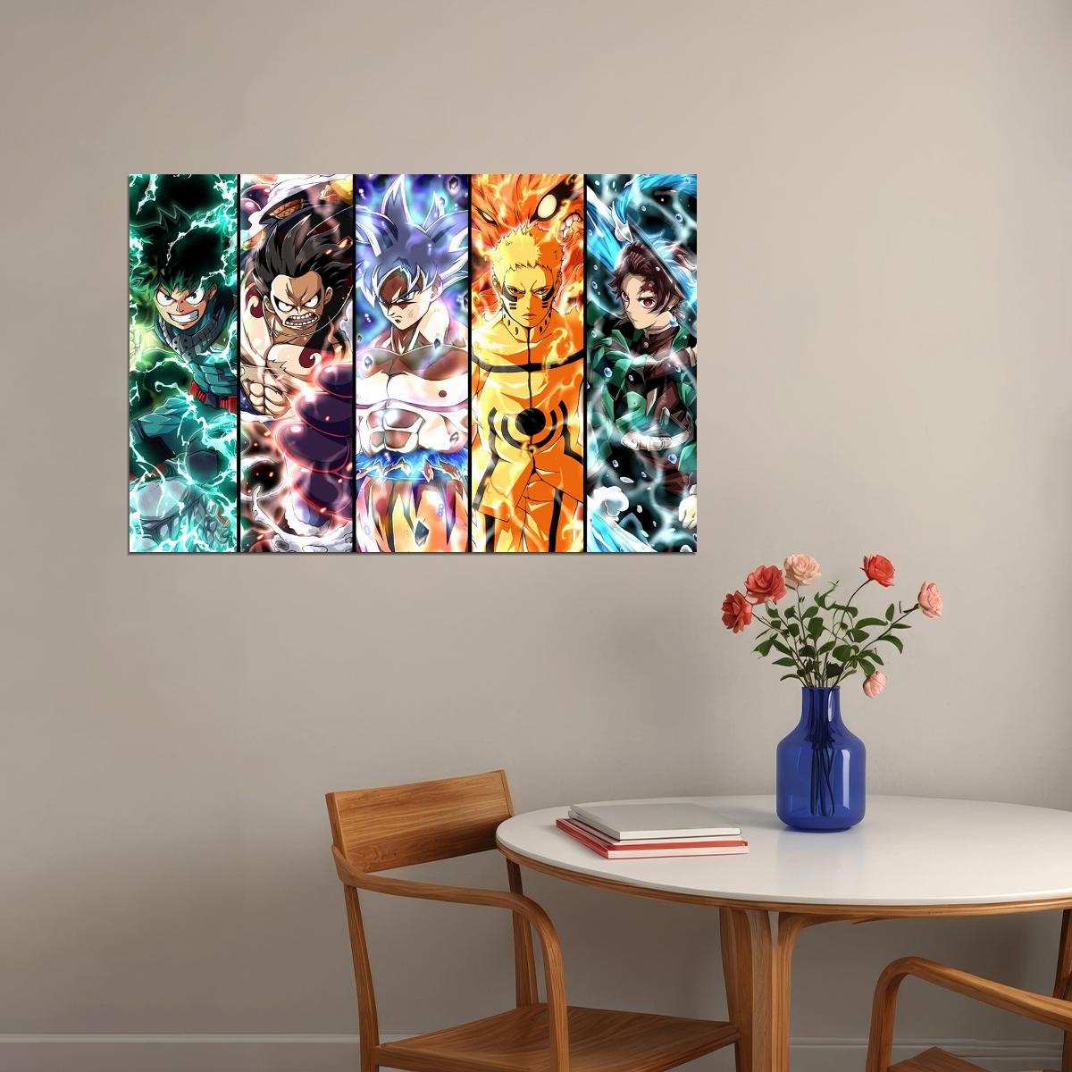 Izuku Luffy Goku Naruto Tanjiro Anime Collage Poster Wall Art Print Home Wall Decor