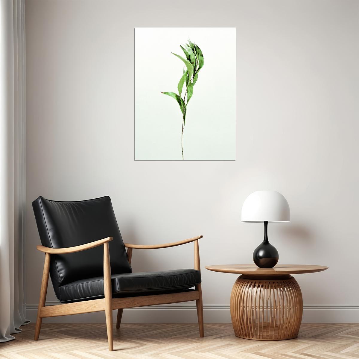 Minimalist Bamboo Leaf Poster Modern Botanical Art Scandinavian Greenery Wall Decor Print