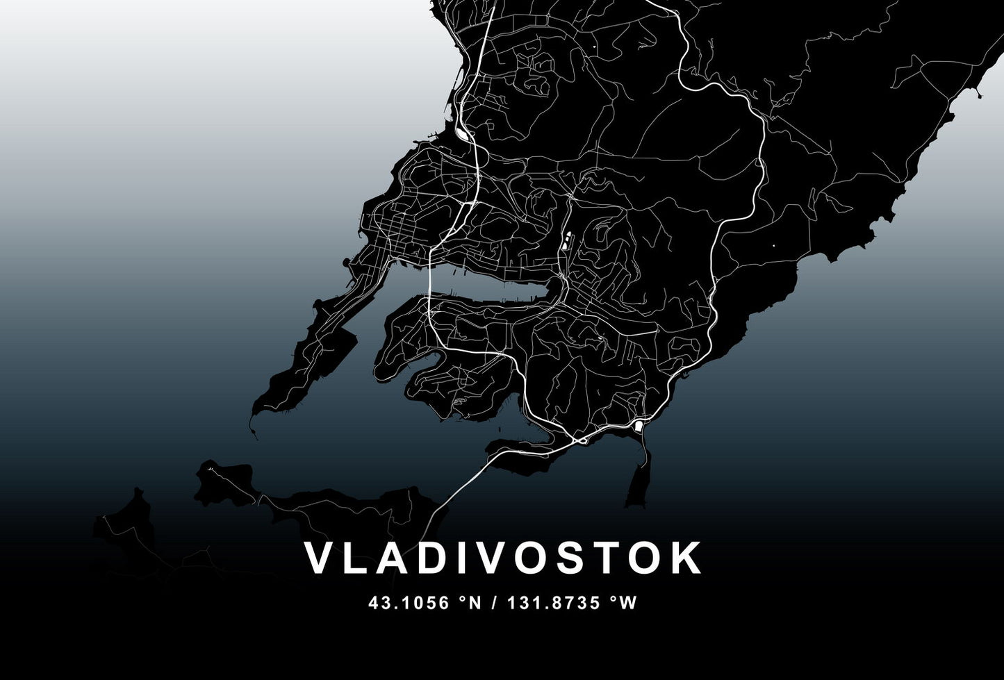 Vladivostok City Map Poster Modern Black and White Urban Art Minimalist Wall Decor Print