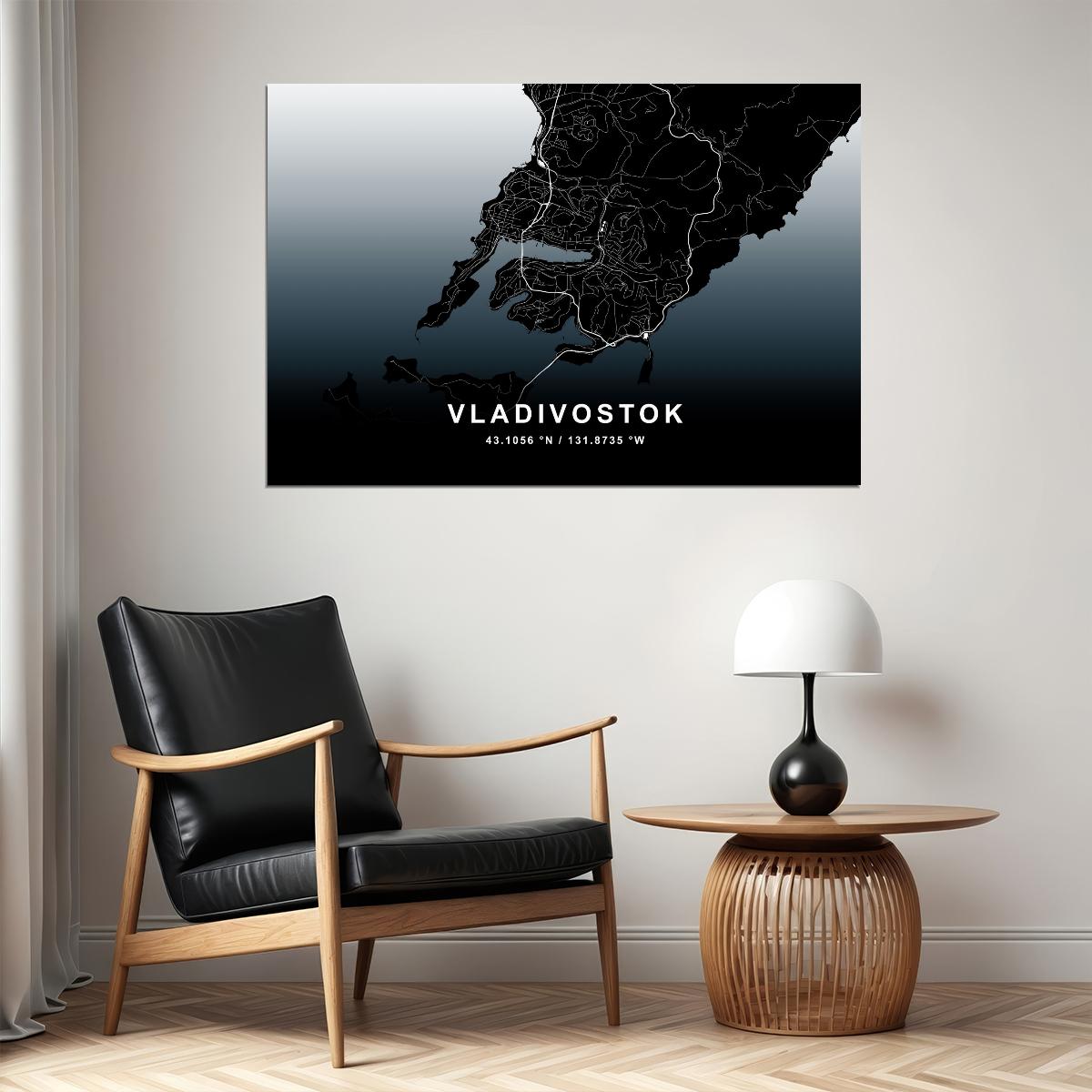 Vladivostok City Map Poster Modern Black and White Urban Art Minimalist Wall Decor Print