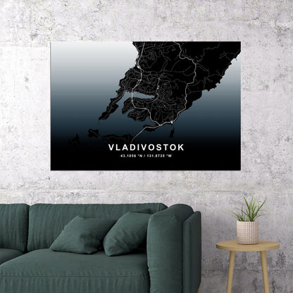 Vladivostok City Map Poster Modern Black and White Urban Art Minimalist Wall Decor Print