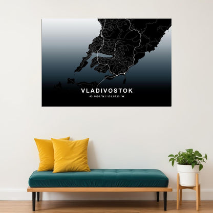 Vladivostok City Map Poster Modern Black and White Urban Art Minimalist Wall Decor Print