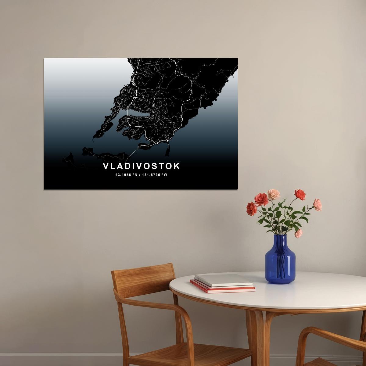 Vladivostok City Map Poster Modern Black and White Urban Art Minimalist Wall Decor Print