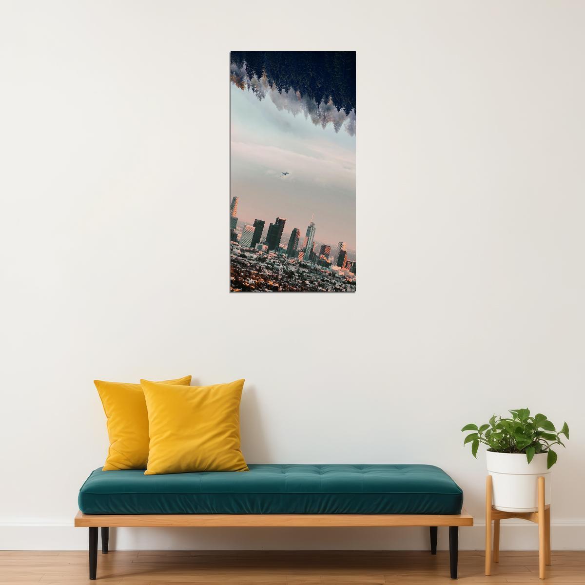 Los Angeles Upside Down Cityscape Poster Surreal Urban Landscape Modern Wall Art Print