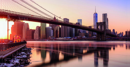 Brooklyn Bridge at Sunset Poster Iconic New York Cityscape Photography Urban Wall Decor Print