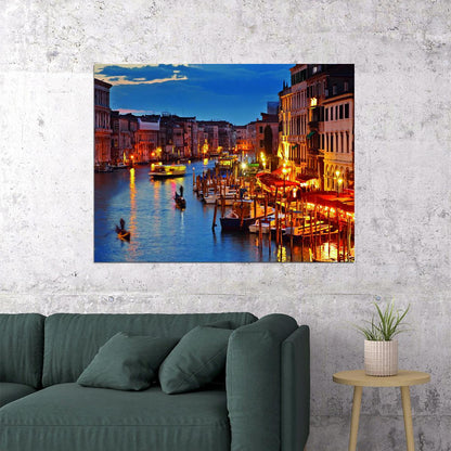 Venice Canal at Dusk Poster Romantic Italian Cityscape Photography Vibrant Wall Decor Print