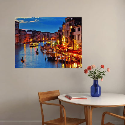 Venice Canal at Dusk Poster Romantic Italian Cityscape Photography Vibrant Wall Decor Print