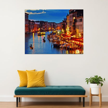 Venice Canal at Dusk Poster Romantic Italian Cityscape Photography Vibrant Wall Decor Print