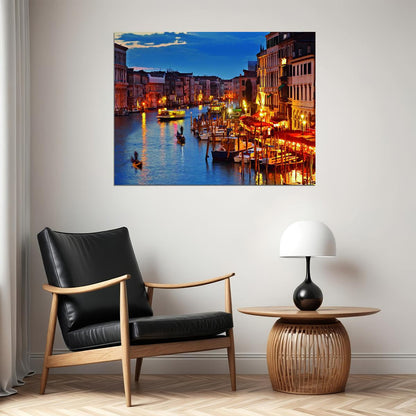 Venice Canal at Dusk Poster Romantic Italian Cityscape Photography Vibrant Wall Decor Print