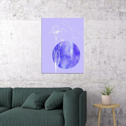 Abstract Botanical Line Art Poster Minimalist Purple Floral Modern Wall Decor Print