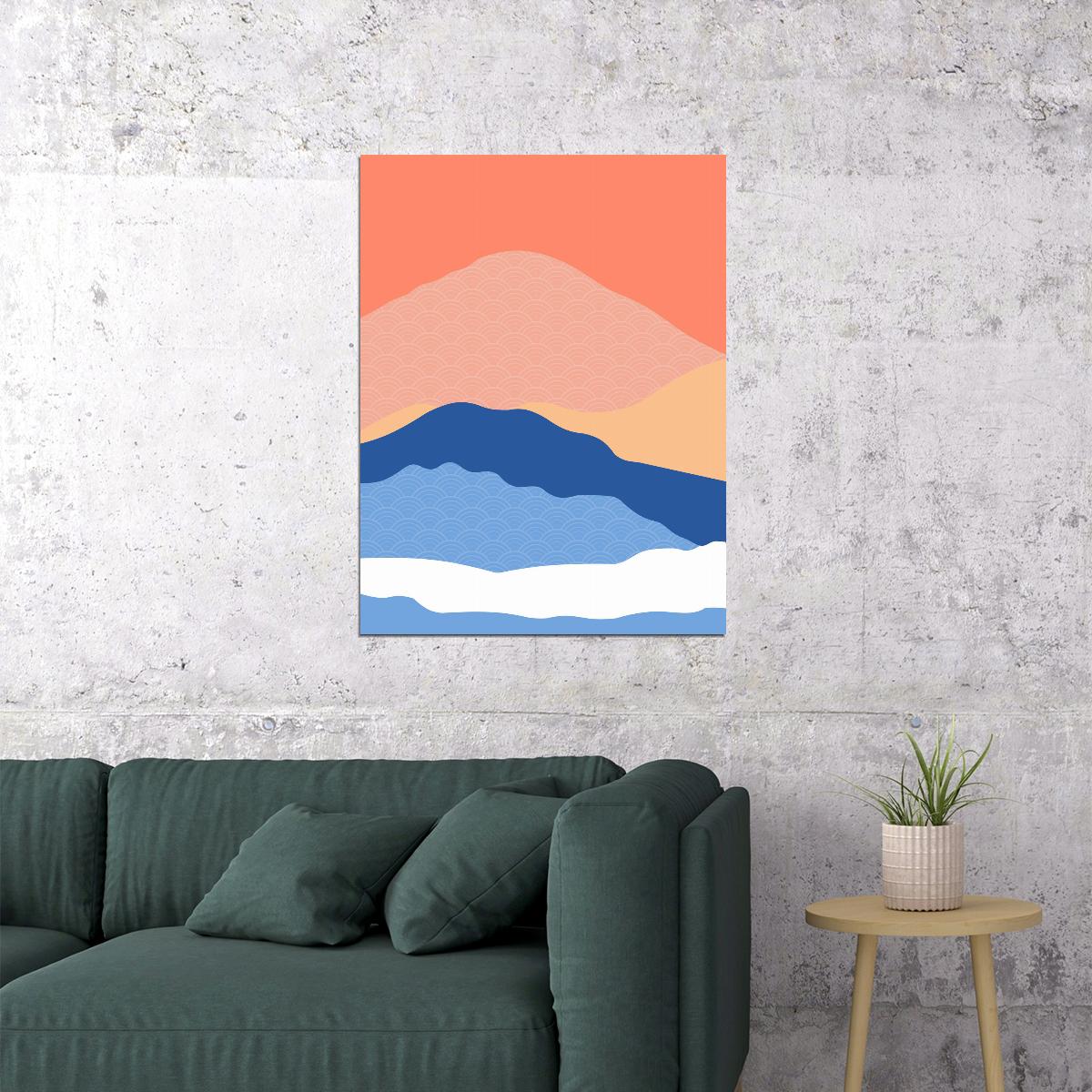 Minimalist Mountain Landscape Poster Modern Abstract Nature Art Pastel Wall Decor Print