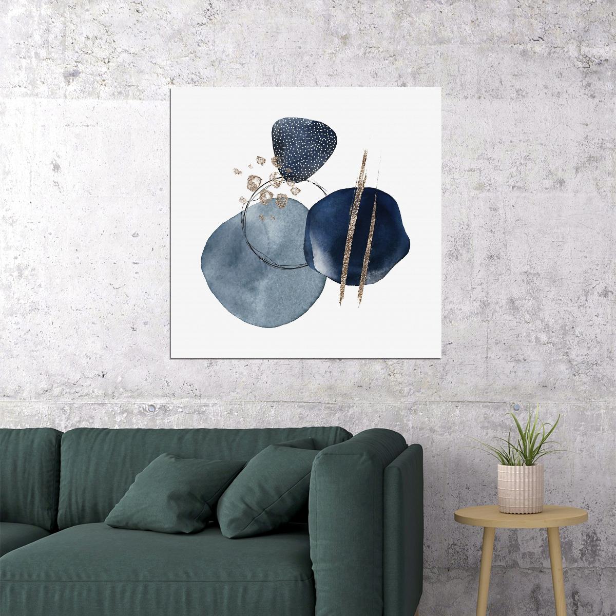 Blue Abstract Stones Poster Minimalist Geometric Art Scandinavian Modern Wall Decor Print