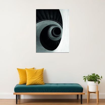 Abstract Spiral Architecture Poster Black and White Modern Minimalist Wall Decor Print