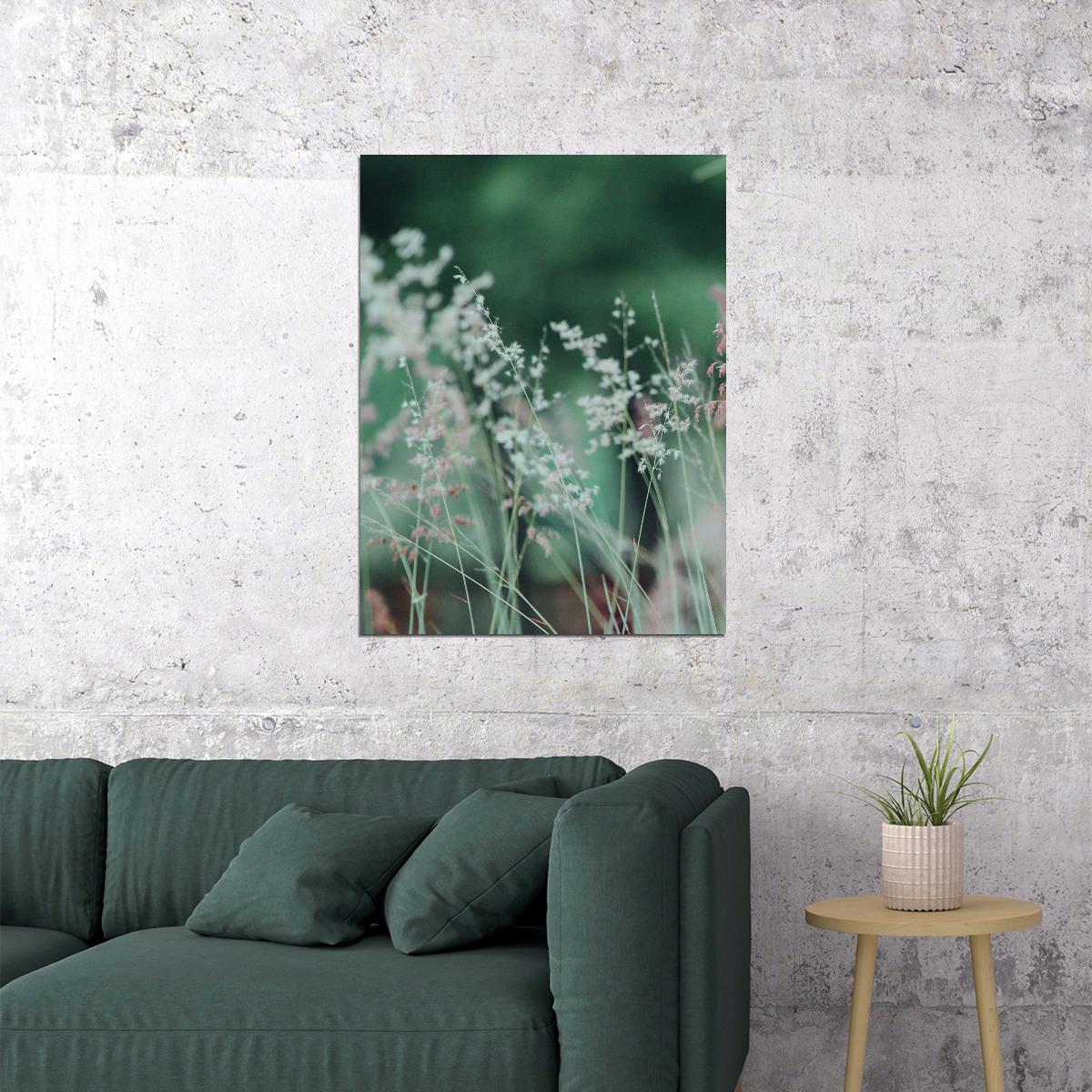 Dreamy Wildflower Poster White Pink Flowers Spring Botanical Art Nature Abstract Wall Decor Print