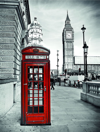 London Red Telephone Booth Poster Black and White Cityscape Iconic British Wall Art Print