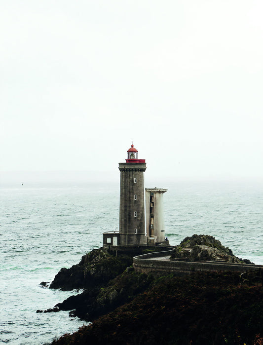 Lighthouse on Rocky Coast Poster Serene Seascape Photography Minimalist Coastal Wall Art Print