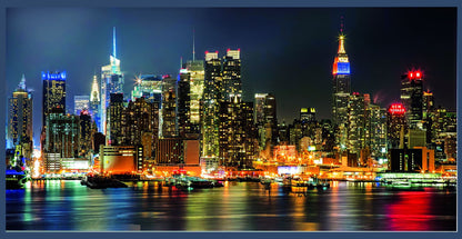 New York City Skyline Poster Vibrant Night Lights Urban Landscape Photography Wall Decor Print