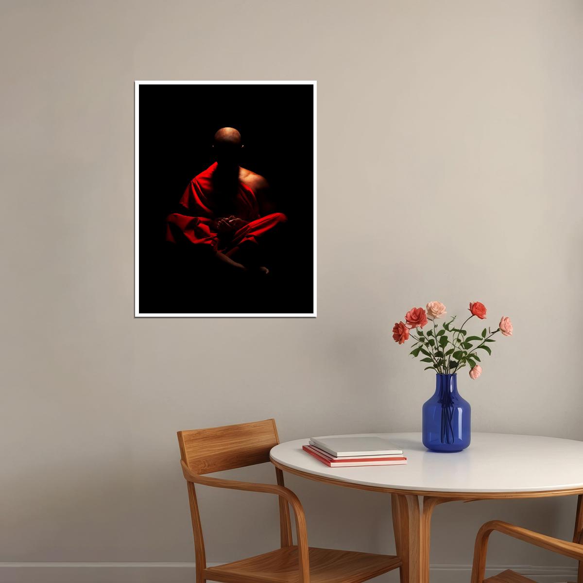 Meditative Monk Poster Dark Minimalist Photography Spiritual Zen Wall Art Decor Print