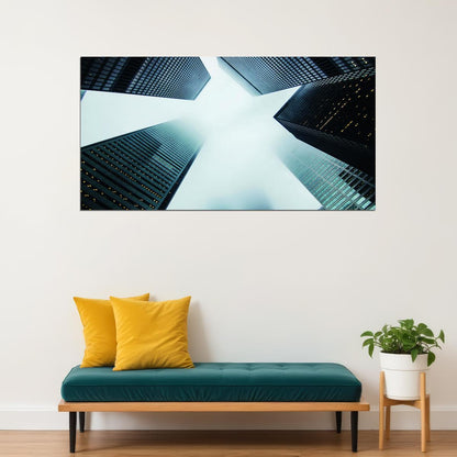 Abstract Skyscrapers Poster Modern Urban Architecture Geometric Perspective Wall Decor Print